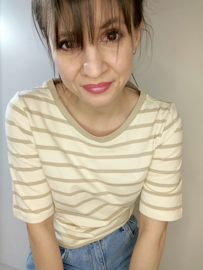 Bluzka damska w paski beż